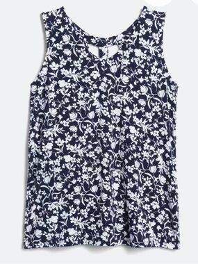 Market & Spruce Navy Floral Keyhole Sleeveless Tank